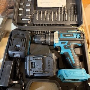 Blue Cordless Power Drill Set with Accessories